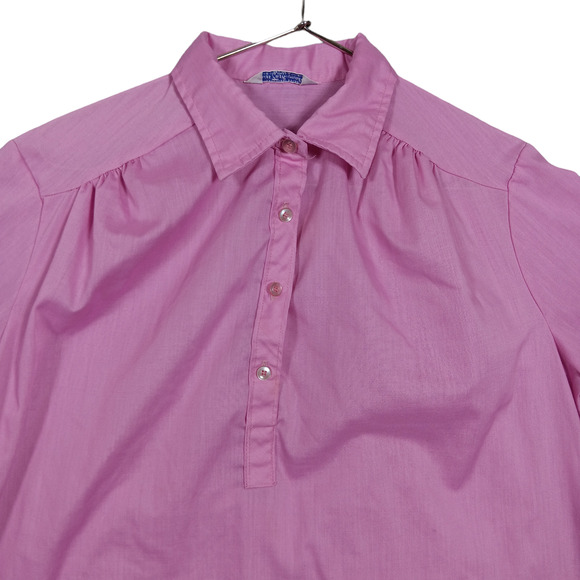 Vintage Miss Fashionality Shirt X-Large Pink Button Up Short Roll Tab Sleeve - Picture 5 of 10